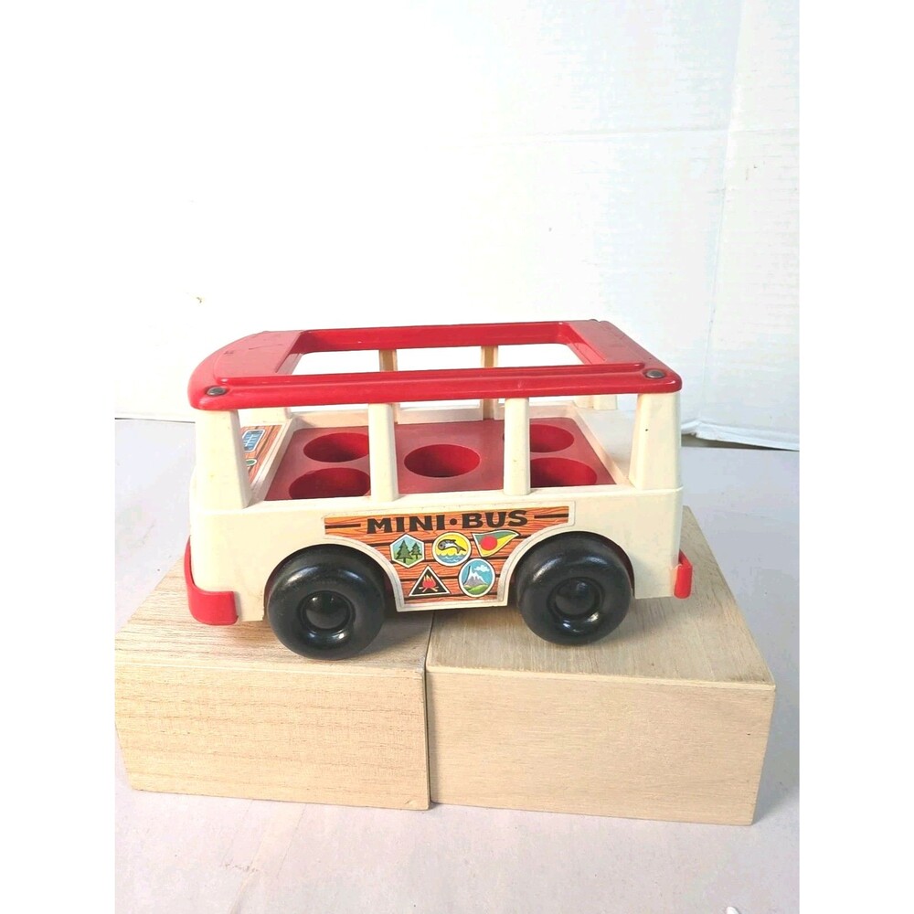 Vintage 1969 Fisher Price Little People Mini Bus White USA Made